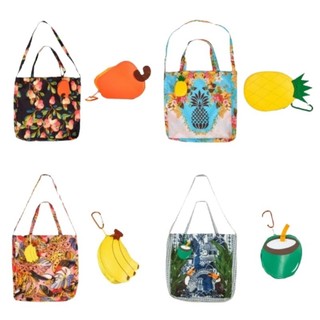 ORIGINAL! Sacolinha Bolsinha Farm Frutas Com Chaveiro: Coco - Azulejo Macau; Banana - Cachos de Tucano; Abacaxi; Cajú