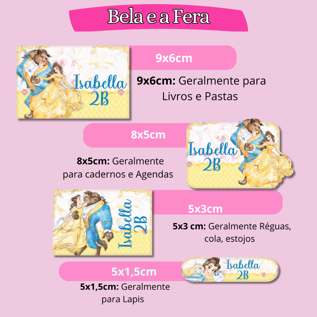 ETIQUETA ADESIVO ESCOLARES BELA E A FERA PERSONALIZAMOS VARIOS TEMAS