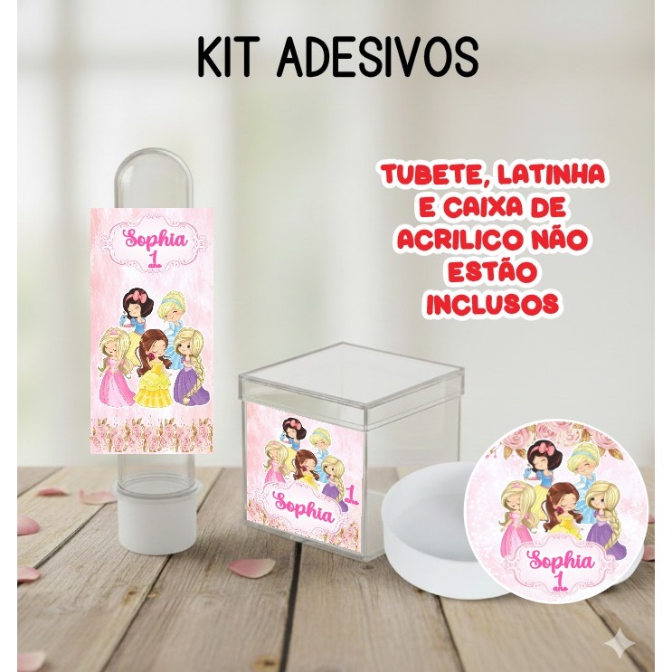Kit Adesivos Lembrancinhas Princesas Personalizadas  Cute | Ideal para Tubete, Latinha e Caixa Acrílico