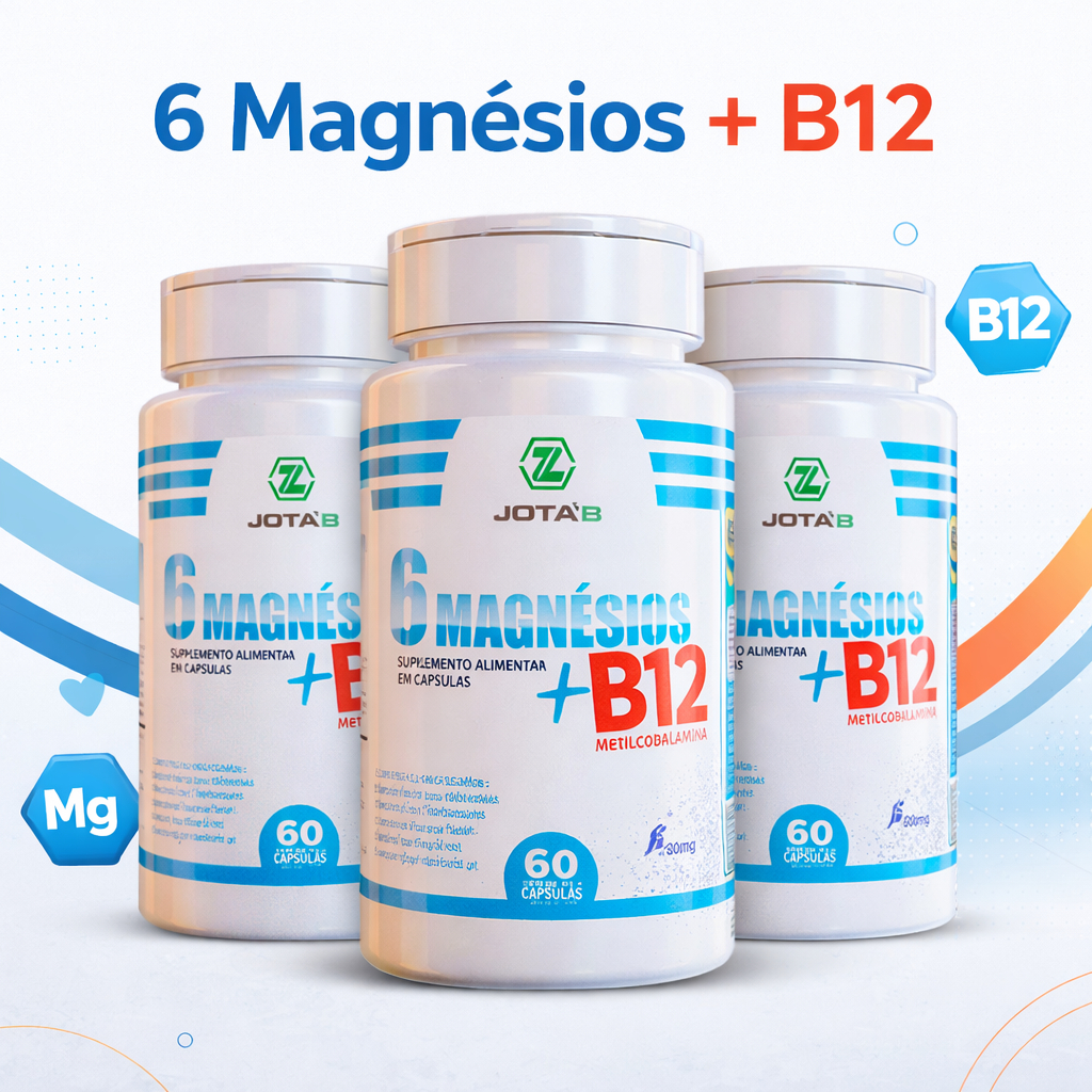 6 Magnésios + Vitamina B12 Metilcobalamina - 60 Cápsulas 500mg - Concentrado | B12 metilcobalamina