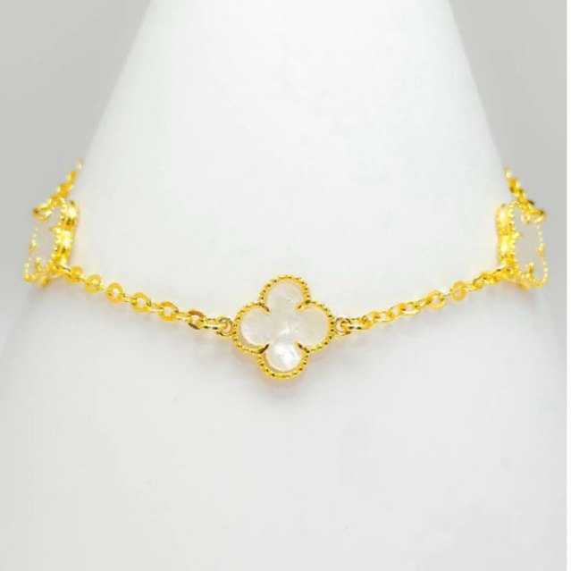 Pulseira Feminina Folheada 3 Trevos Dourada e Transparente