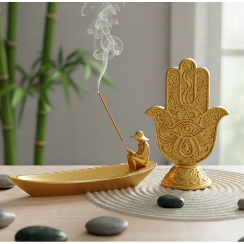 Imagem Incensário Porta Incenso Mais Mão de Hamsa Sinto Muito Me Perdoe