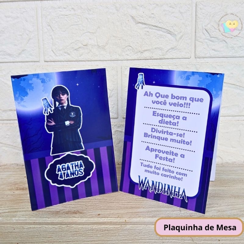 Kit Plaquinha de Agradecimento Wandinha - Centro de Mesa- Personalizados- Lembrancinha- Festa - Aniversário- Decoração