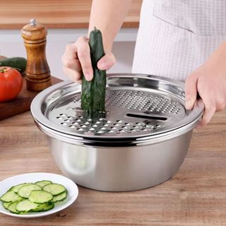Bacia 4 Em 1 Ralador Fatiador Inox Tigela Bolw Legumes Queijo Saladeira em Oferta na Shopee