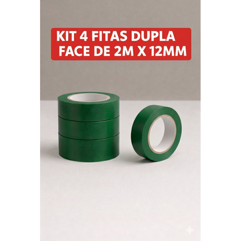Kit Ate 4 Rolos Fita Dupla Face 2M ou 1M- Dupla Face Para Parede - Fita Adesiva Fixa Extra Forte Transparente