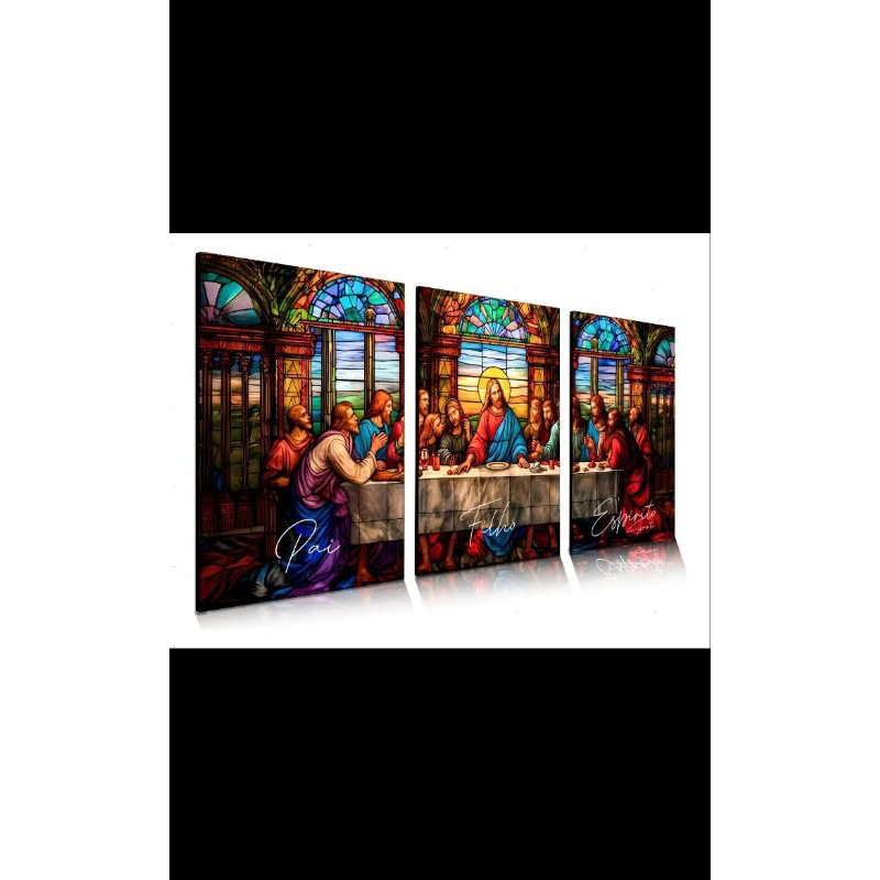 Quadros Decorativos Última Ceia em Vitral (3 Peças) H.E.P Decore