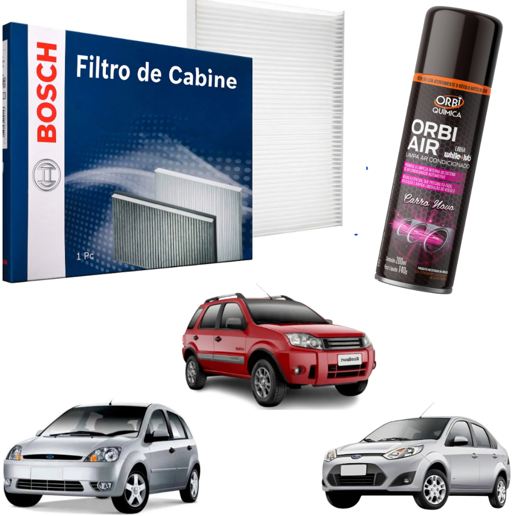 Filtro Ar Condicionado Cabine ECOSPORT e FIESTA 1.0 1.6 MOTOR ZETEC 2003 a 2013 + Spray Higienizador