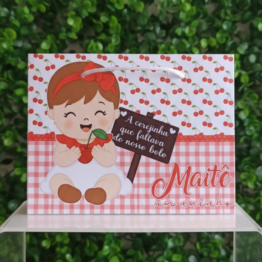 Sacolinha Cerejinha Personalizada Pegue e Monte | Nome e Idade | Lembrancinha Festa Infantil