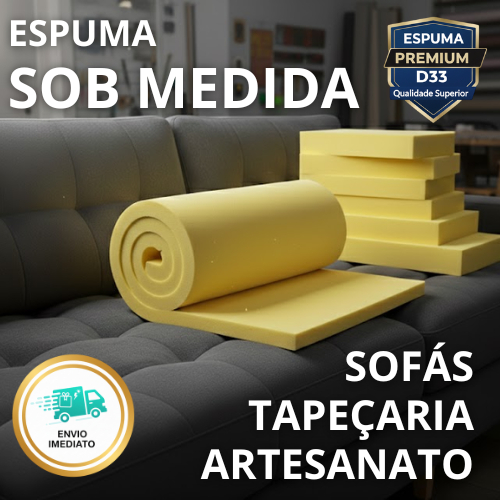 Espuma em Metro D33 Alta Densidade 190x50cm Espessuras Diversas Para Assento Sofá Estofados Tapeçaria Artesanato