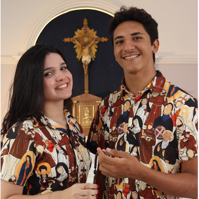 Camisa de Botão Religiosa Católica Masculina e Feminina Estampa São Bento Guadalupe São Francisco Padre Pio Santa Teresa