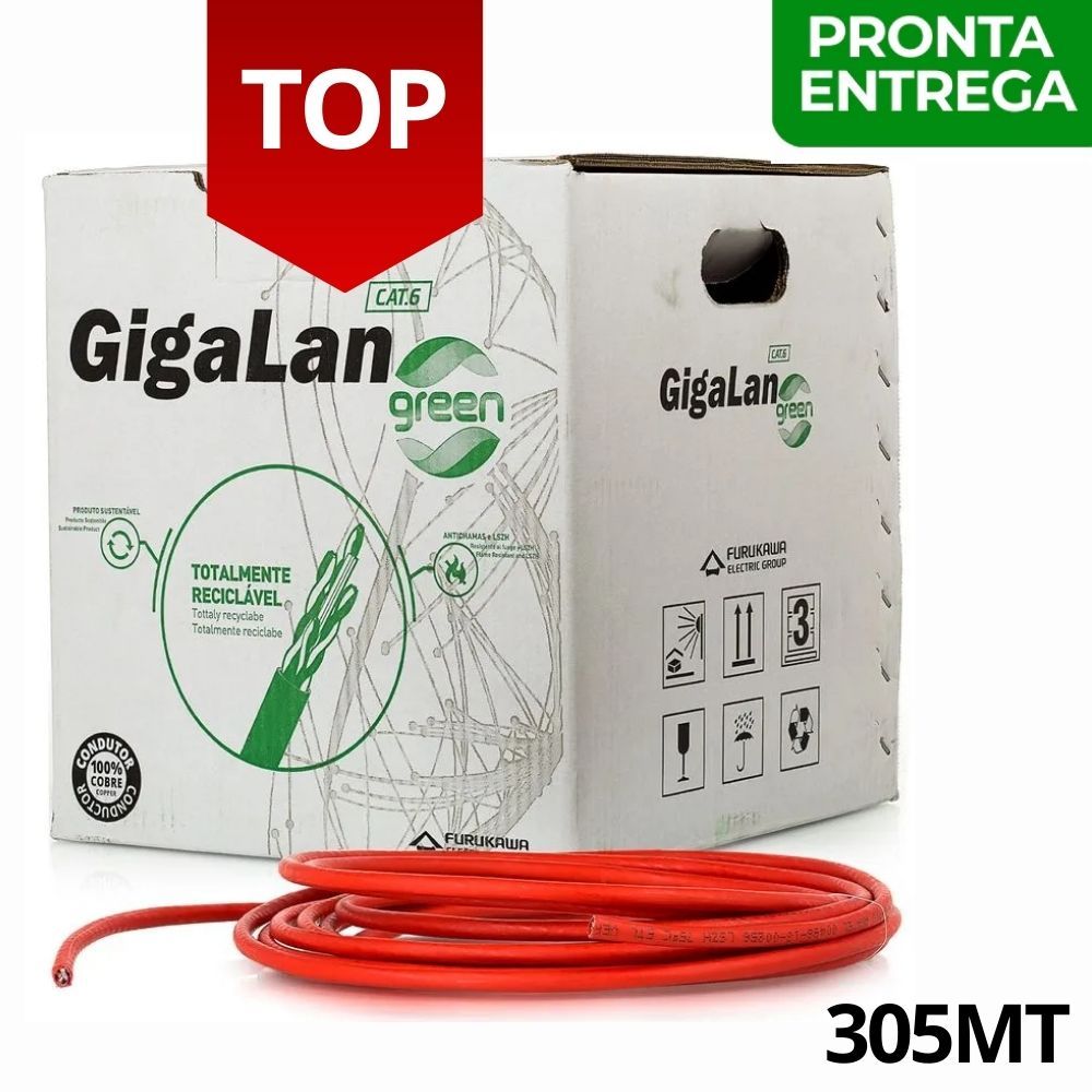 Cabo de Rede CAT6 Furukawa Gigalan Vermelho Azul Cinza 305 Metros