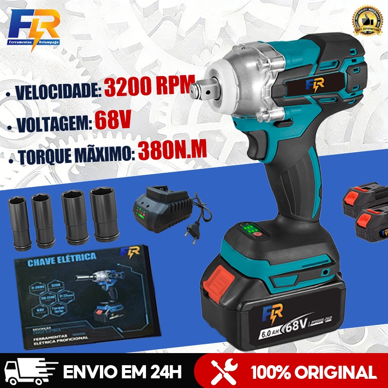 Parafusadeira Furadeira Chave de Impacto Elétrica Sem Fio Com 68V Bateria Motor Brushless 4 Pecas Soquetes