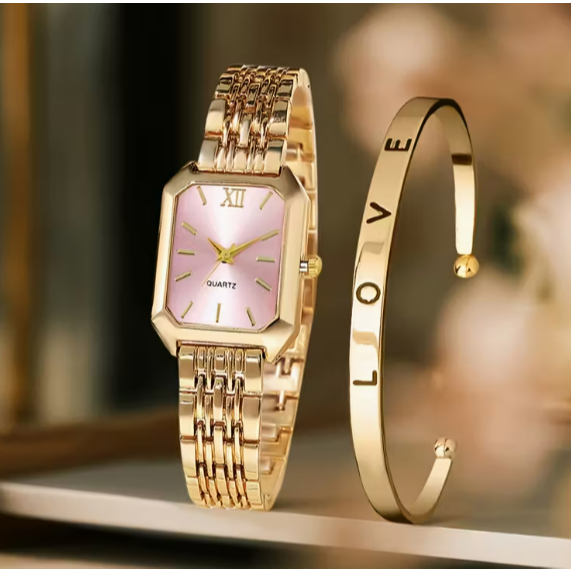 Kit Conjunto Relógio Feminino Dourado com Bracelete Pulseira Brincos e Colar Acessórios Moda relogio