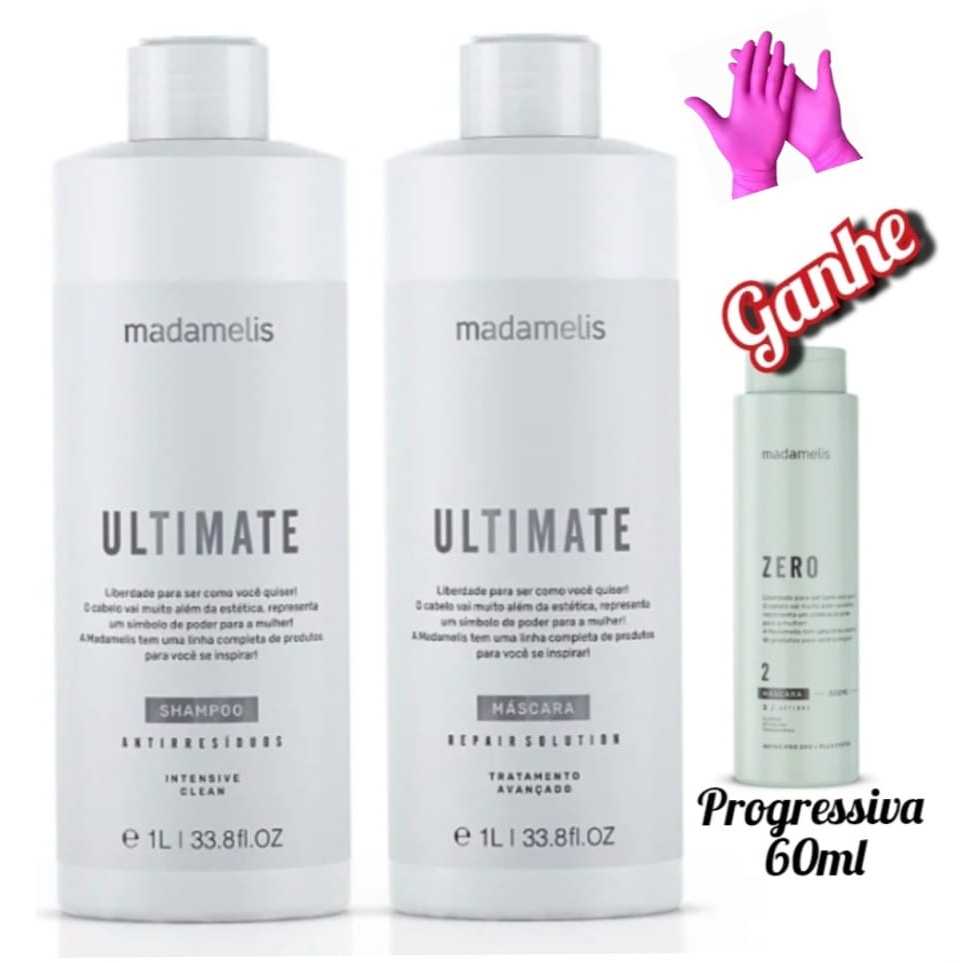 COMBO ESCOVA PROGRESSIVA ULTIMATE MADAMELIS 1L + ESCOVA ZERO 60ml