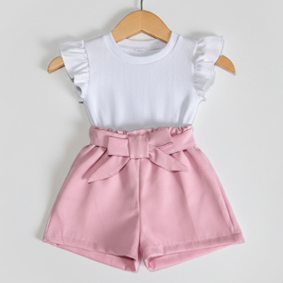 conjunto infantil menina short +blusa  babado kit infantil verão em Oferta na Shopee