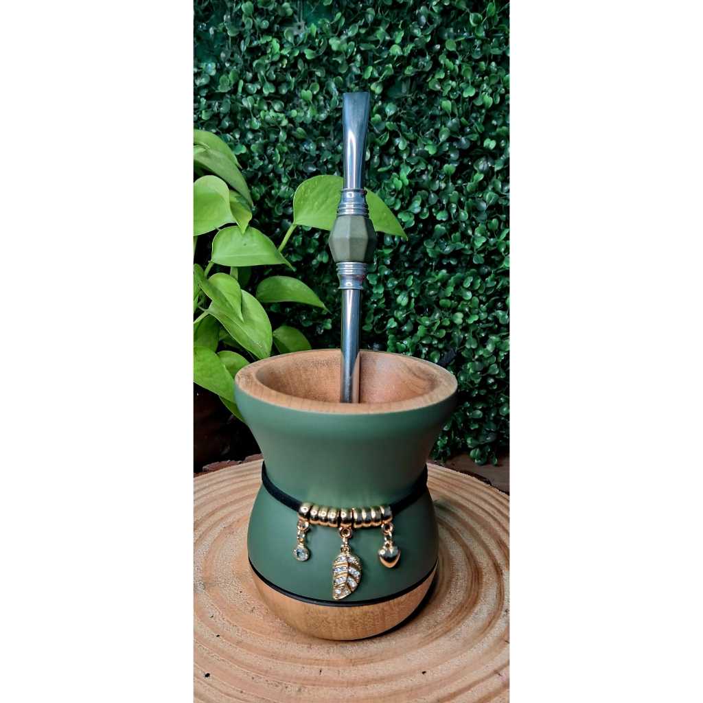 Kit Chimarrão Completo - Cuia madeira premium + Bomba Inox + Pulseira