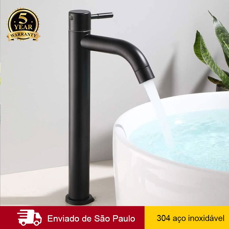 Torneiras Banheiro Preto Lavatório Bica Alta Alavanca Moderna Aço Inox 304 Luxo em Oferta na Shopee