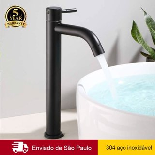 Torneiras Banheiro Preto Lavatório Bica Alta Alavanca Moderna Aço Inox 304 Luxo em Oferta na Shopee