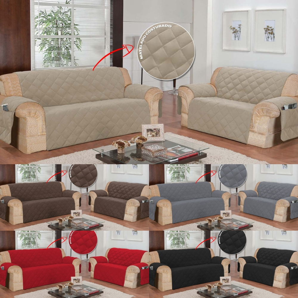 Kit com 2 capas de sofá para 2 e 3 lugares - com porta objeto em Oferta na Shopee