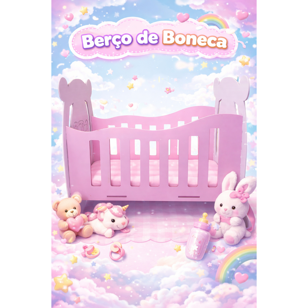 Berço de boneca Branco em MDF 4mm