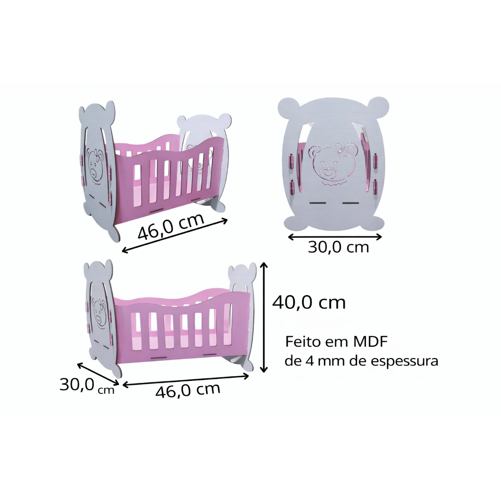 Berço de boneca Branco em MDF 4mm
