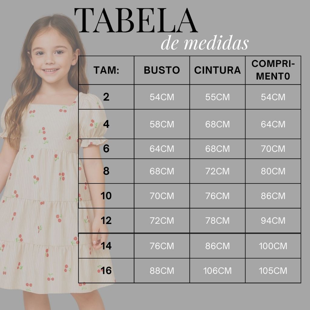 Vestido Infantil Feminino – Listras + Cerejas, Saia 3 Marias, tamanhos: 2 ao 16 anos — imagem 2 de 2