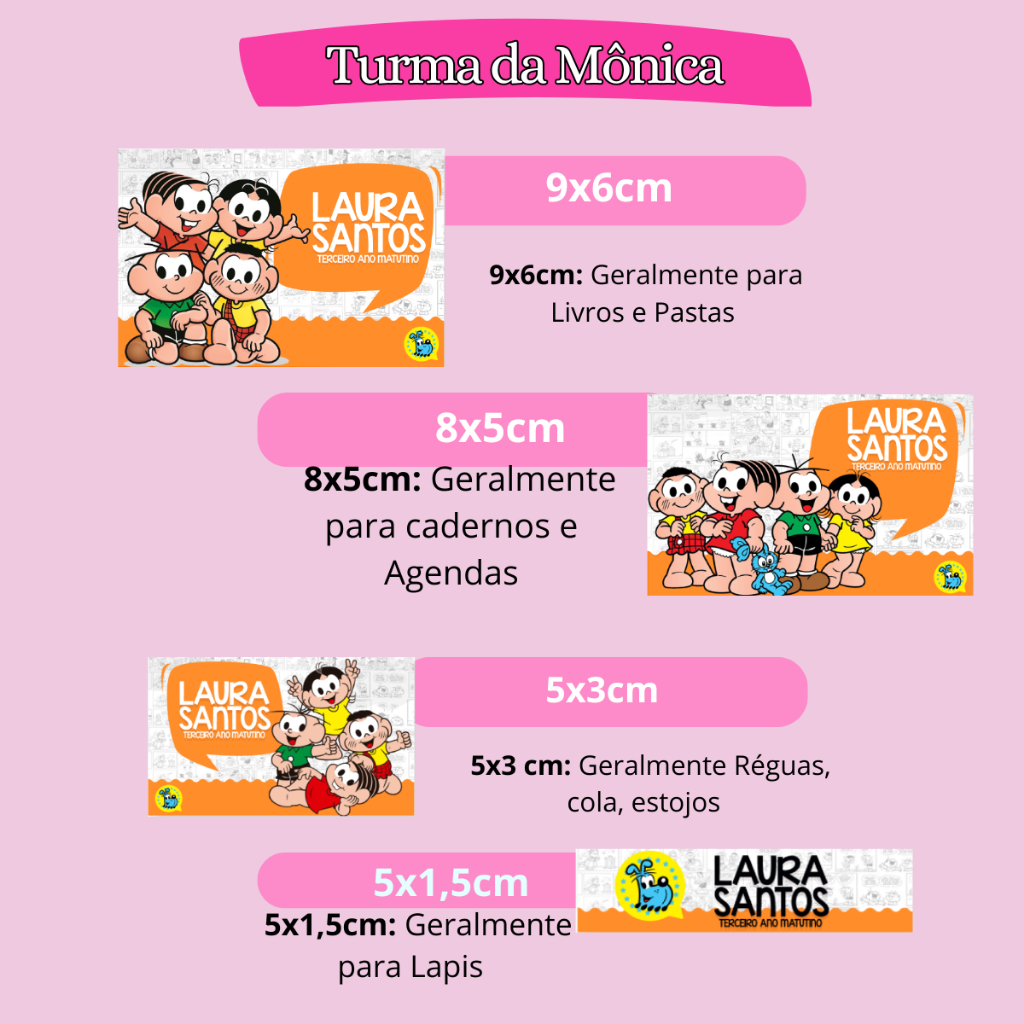 ETIQUETA ADESIVO ESCOLAR TURMA DA MÔNICA PERSONALIZAMOS VARIOS TEMAS