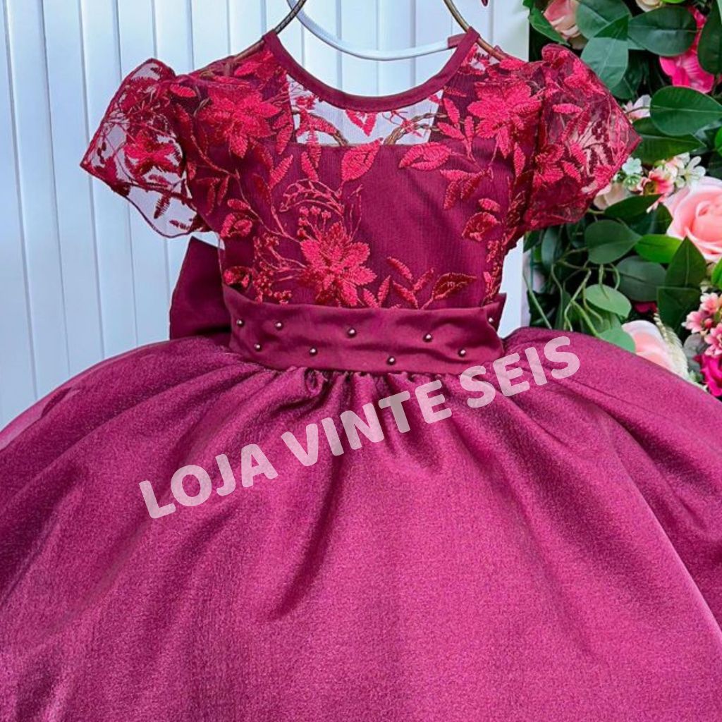 Vestido Marsala Longo Infantil Formatura Casamento Festa Aniversário Daminha Luxo 4 ao 18 anos