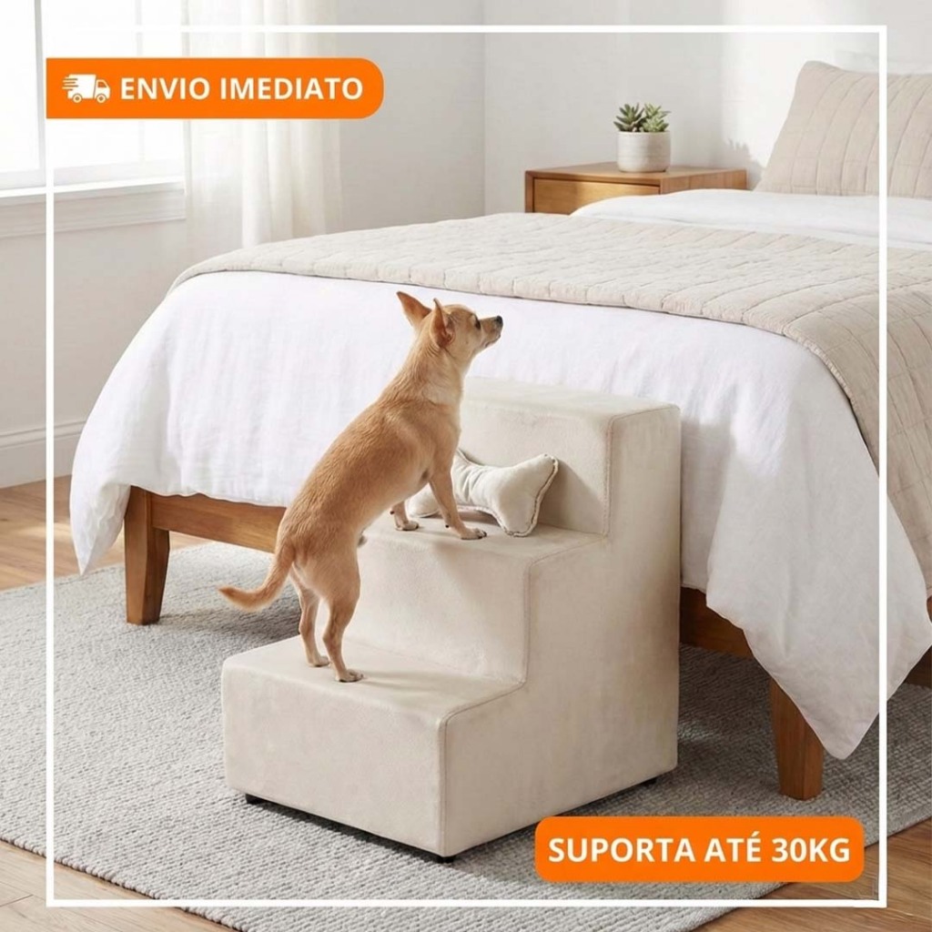 Escada para Cachorro Gato Pet 3 Degraus Madeira Eucalipto Tratado [Suporta 30kg] Para Sofá e Cama