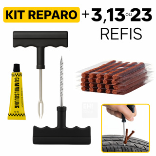 Kit Reparo Pneu Sem Camara Carro e Moto + 23, 13 ou 3 Refil Selante Macarrão Remendo Bicicleta em Oferta na Shopee