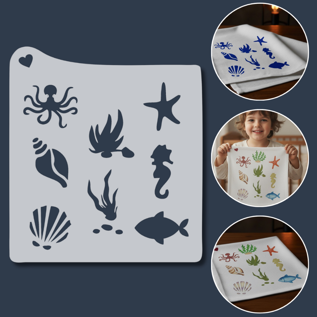 Stencil Animais Marinhos Molde Vazado Fundo do Mar para Artesanato Pintura Tecido Decoração Infantil em Oferta na Shopee
