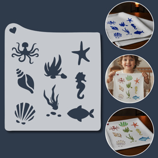 Stencil Animais Marinhos Molde Vazado Fundo do Mar para Artesanato Pintura Tecido Decoração Infantil em Oferta na Shopee
