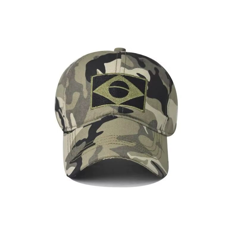 Boné Tático Militar Bandeira Brasil Bordado Camuflado Verde Ajustáve