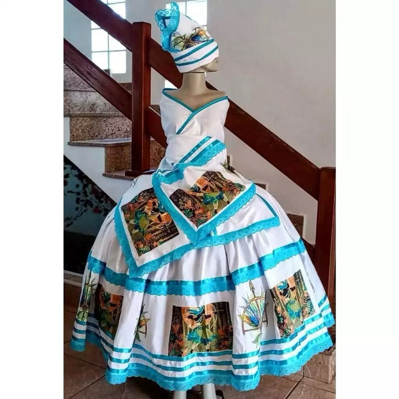 VESTIDO BAIANA OXOSSI E CABOCLO PARA CANDOMBLE E UMBANDA, OXOSSI AZUL TURQUESA OKE ARO