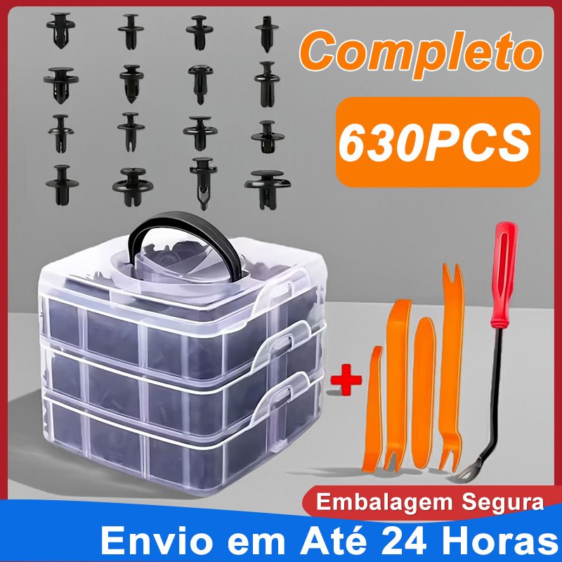 Kit 620 Peças Presilha Grampo Fixadores Revestimento Interno Externo Kit Espátula Com Chave Automotivo