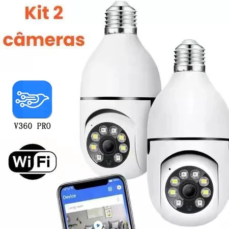 KIT 2 Câmera segurança wi-fi ip sem fio V360 encaixe lampada aplicativo ptz full HD visão noturna em Oferta na Shopee