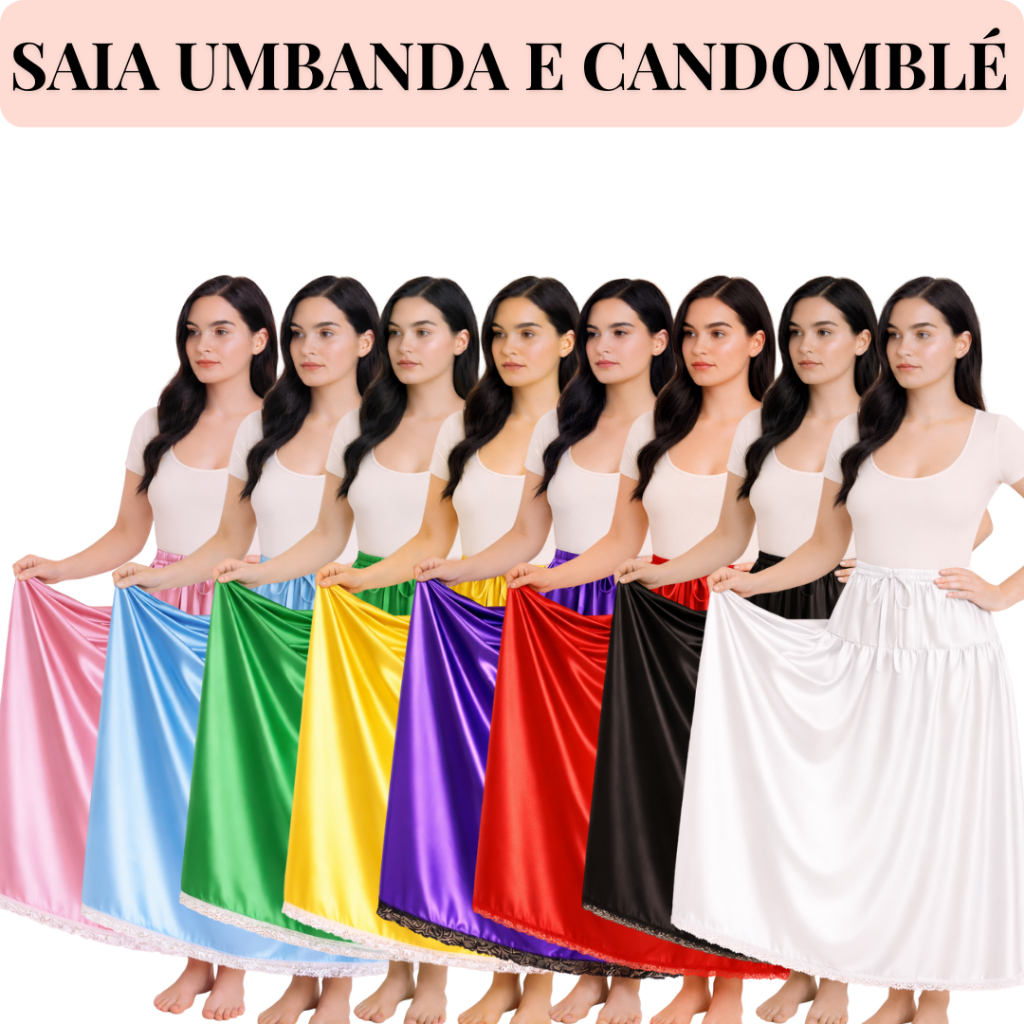 Saia Umbanda e Candomblé Cetim Luxo com Renda Premium 3.00M de Roda por 95cm de Altura em Oferta na Shopee