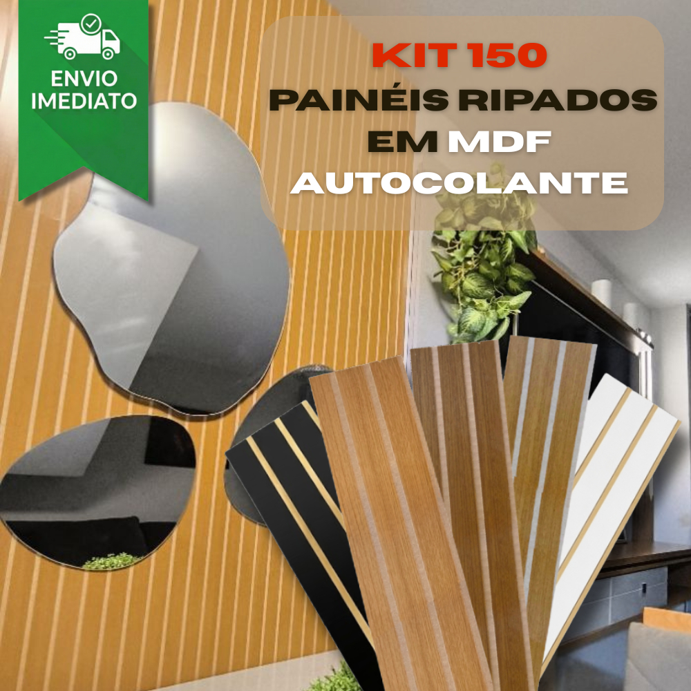 Kit 150 Revestimento Ripado Placa Painel Autocolante em MDF Premium para Decoração - ENVIO FULL em Oferta na Shopee