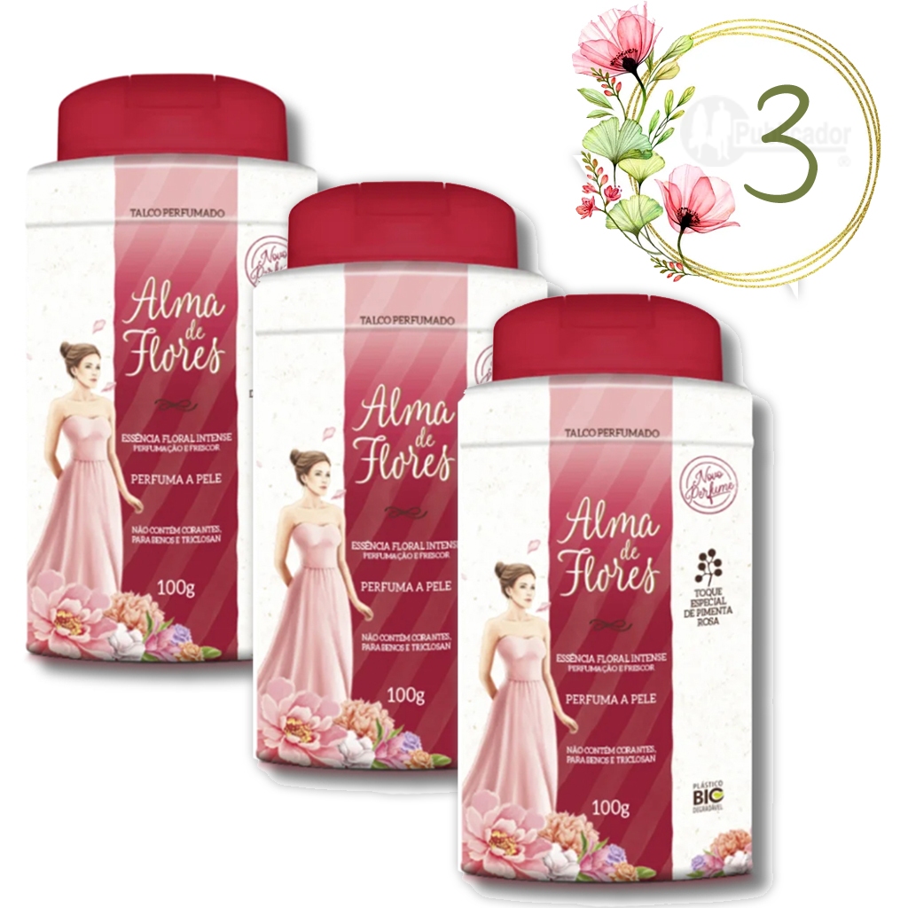 3 Talco Perfumado Alma De Flores Floral Intense 100G - Memphis