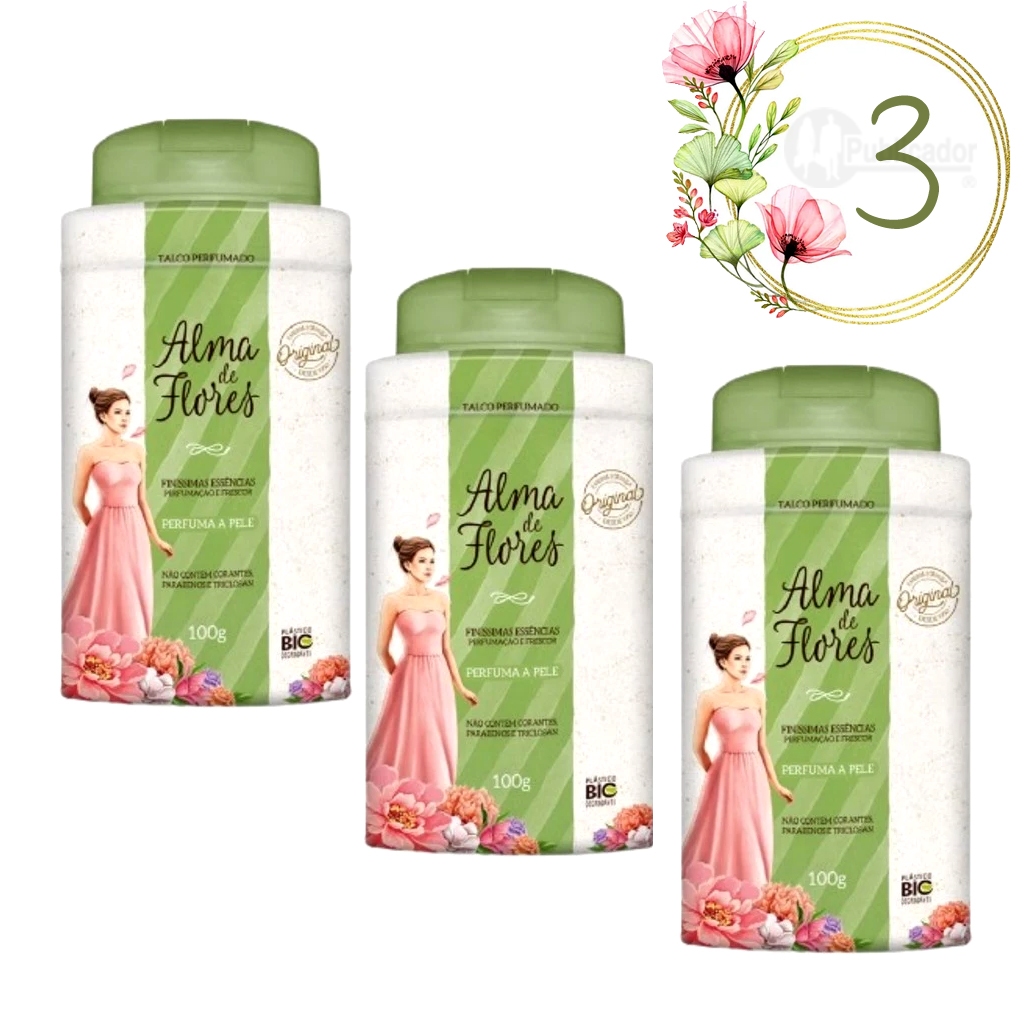 3 Talco Perfumado Alma De Flores  Classico Tradicional 100G - Memphis