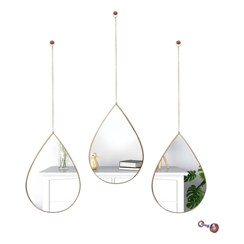 Espelho Trio Decorativo Moldura Gota Coração Dourado Luxo Corrente Sala Quarto Banheiro em Oferta na Shopee