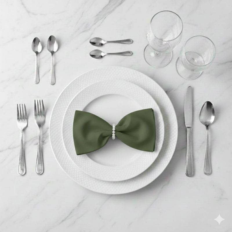 ​Kit Mesa Posta Verde Musgo 4/6 Lugares | Guardanapos Tecido + Porta Guardanapo