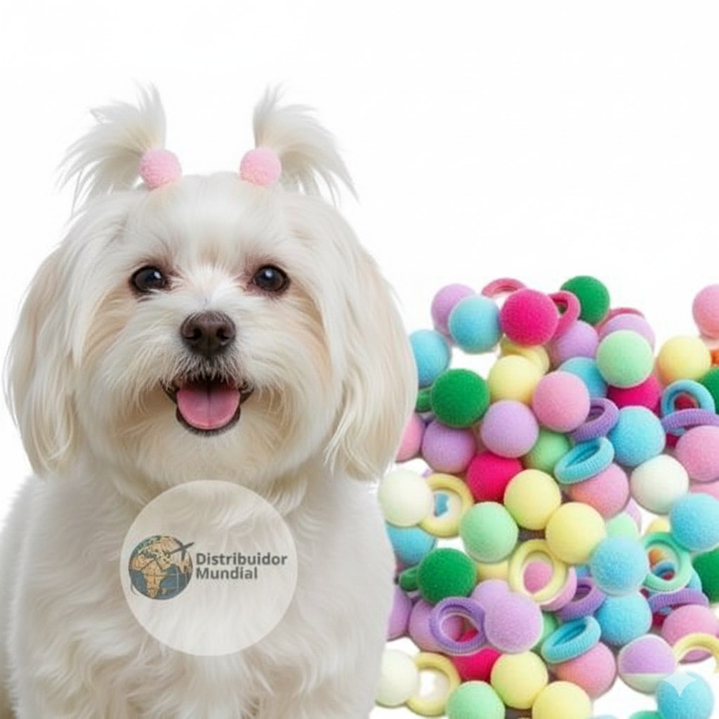 Kit 24 Elástico Pet com Pompom Banho e Tosa Acessórios Cães Prendedor de Pelo Laço Xuxinha