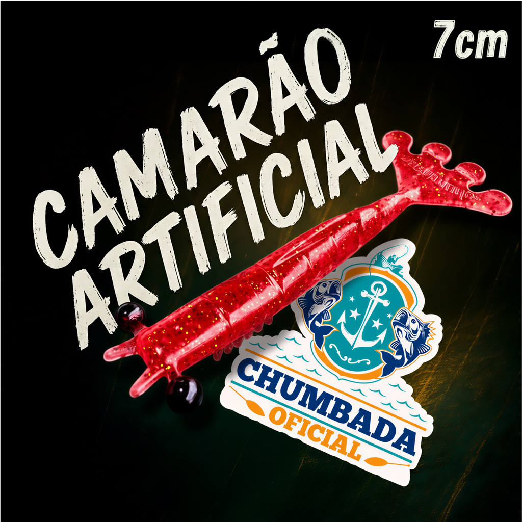 Camarão 7cm Artificial (4un) Soft Maciço Articulado Jig Head Chumbada Oficial Pesca Robalo Tucunare