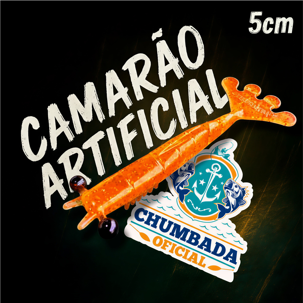 Camarão 5cm Artificial (4un) Soft Maciço Articulado Jig Head Chumbada Oficial Pesca Robalo Tucunare