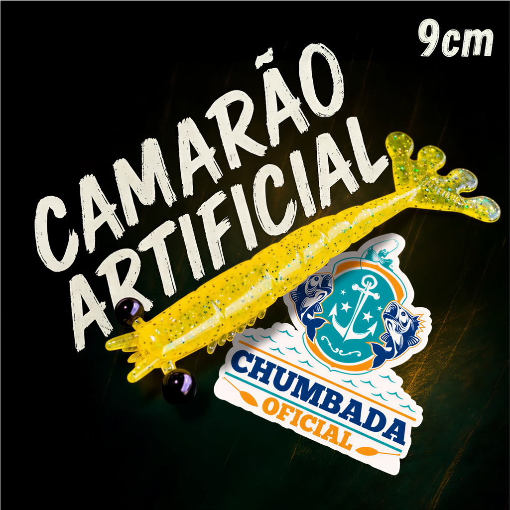 Camarão 9cm Artificial (3un) Soft Maciço Articulado Jig Head Chumbada Oficial Pesca Robalo Tucunare