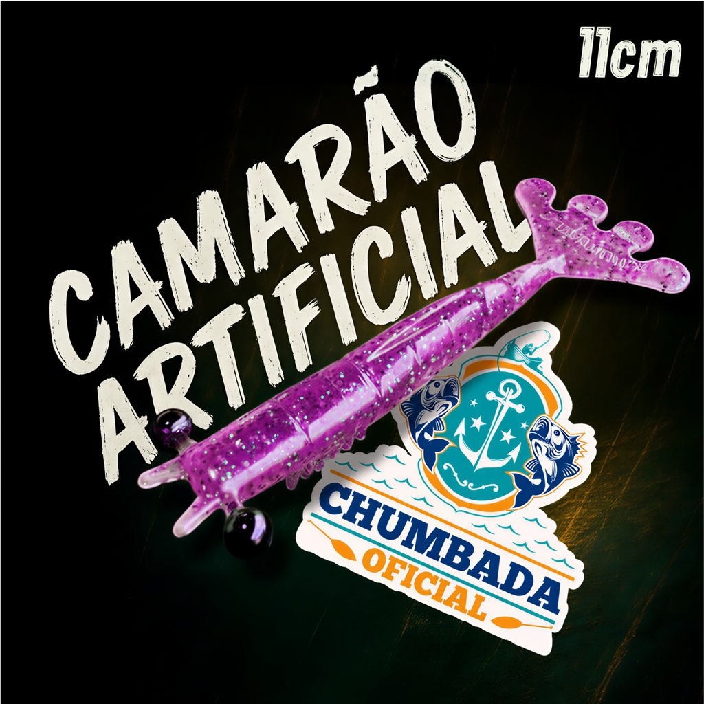 Camarão 11cm Artificial (2un) Soft Maciço Articulado Jig Head Chumbada Oficial Pesca Robalo Tucunare