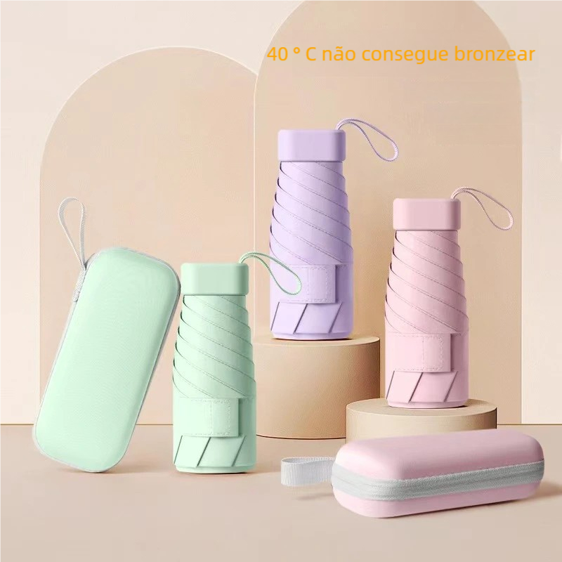 Mini guarda chuva Praia Portátil Dobrável 6-Bone UPF50+ Cápsula Sombra do sol MDL01 em Oferta na Shopee