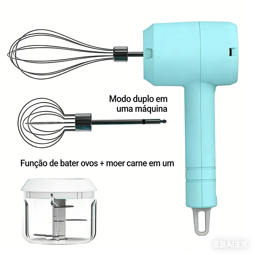 Batedeira elétrica portátil com batedeira acessória Batedeira automática dois em um Recarregável Ferramenta para panific