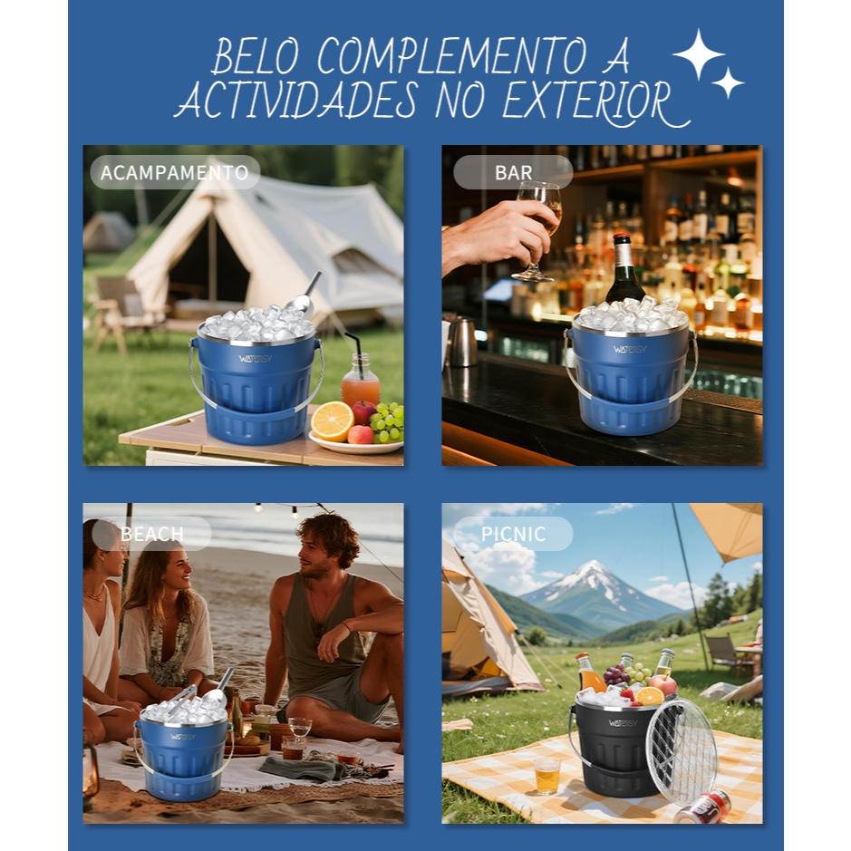 WATERSY Balde de Gelo 7.6L Inox com Tampa, Pá e Pinças | Ideal para Churrasco · foto 2